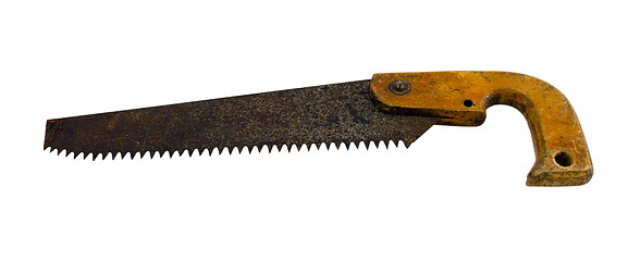 Image showing retro rusty hand saw isolated on white 