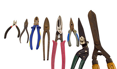 Image showing cut tools pincers tongs collection on white 