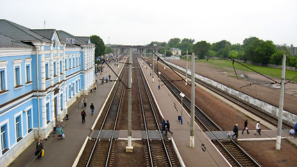 Image showing View to the railway station and train