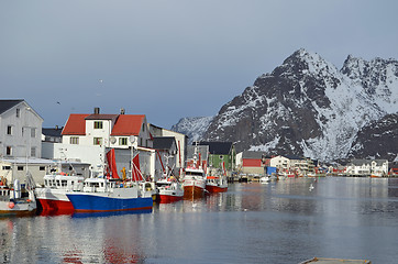 Image showing Fishingharbour in Lofoten