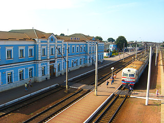 Image showing View to the railway station and train