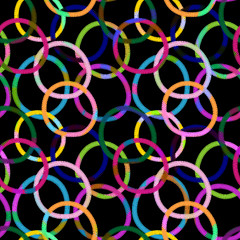 Image showing Seamless black pattern with colorful rings