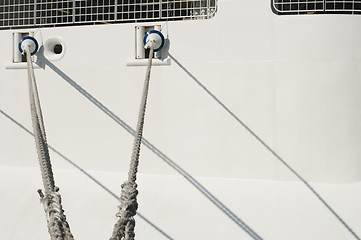 Image showing Ship ropes and moored ship