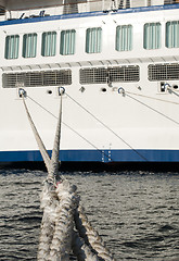 Image showing Ship ropes and moored ship