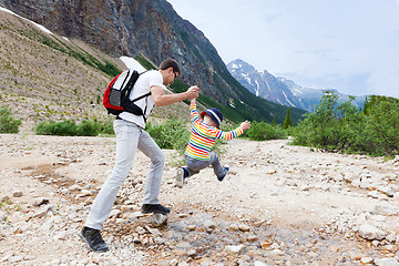 Image showing father and his son hiking