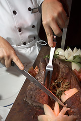 Image showing cutting the steak