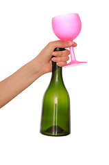 Image showing green bottle and wine glass