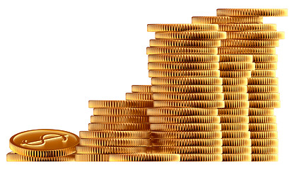 Image showing Stacks of gold dollar coins