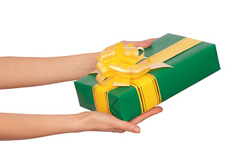 Image showing green box with yellow ribbon