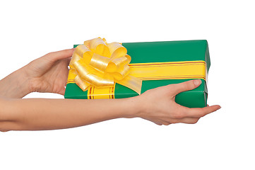 Image showing green box with yellow ribbon