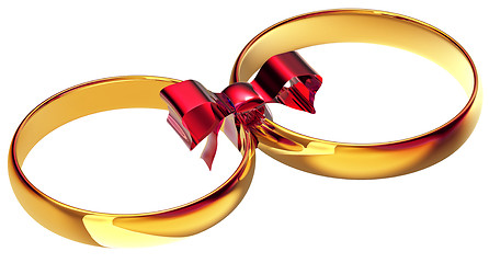 Image showing gold wedding rings with the silk bow