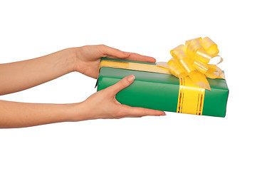 Image showing green box with yellow ribbon