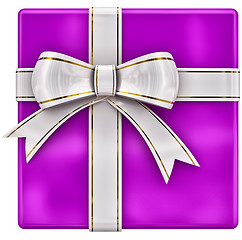 Image showing Christmas lilac gift with white ribbon and bow