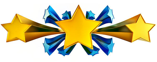 Image showing set of eleven shiny gold and blue stars