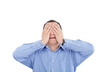 Image showing Portrait of a young business man depressed from work against whi