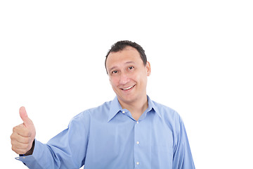 Image showing Happy man with thumbs up - isolated over a white background 