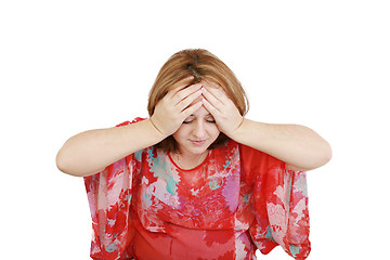 Image showing Closeup portrait of a young woman looking depressed 