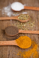 Image showing curry, pepper, oregano and cooking salt