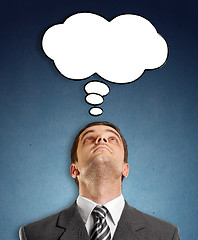 Image showing Businessman Looking Upwards With Speech Bubble