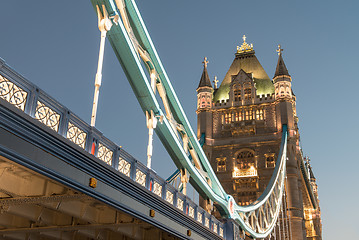 Image showing Wonderful colors and lights of Tower Bridge at Dusk - London