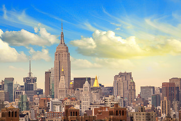 Image showing Manhattan Skyscrapers with Cloudy Sky, New York City