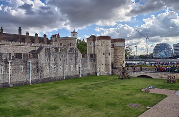 Image showing Tower of London ancient architecture with gardens - UK.