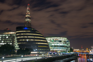 Image showing London Cityscape, including City Hall and River Thames at Night,