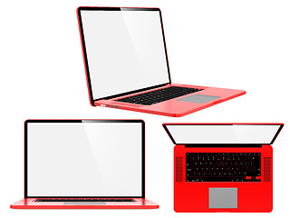 Image showing Set of Red Modern Laptops.
