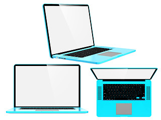 Image showing Set of Blue Modern Laptops.