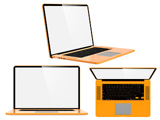 Image showing Set of Orange Modern Laptops.