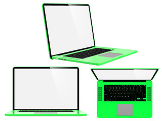 Image showing Set of Green Modern Laptops.
