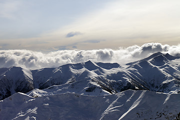 Image showing Evening mountains in clouds