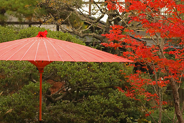 Image showing Red Japanese umbrella