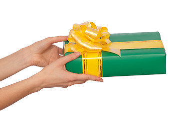 Image showing green box with yellow bow