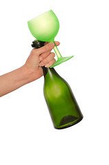 Image showing green bottle and wine glass