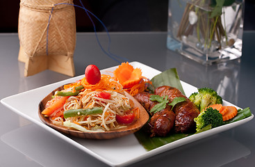 Image showing Sausage and Thai Som Tum Salad