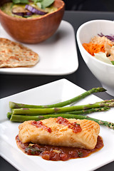 Image showing Thai Sea Bass and Asparagus