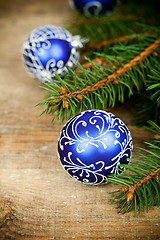 Image showing christmas decorations and fir tree 