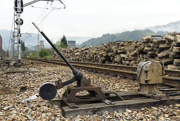 Image showing Old weathered rusty grungy railroad points switch