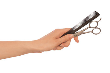 Image showing scissors and hairbrush
