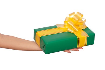 Image showing green box with yellow ribbon