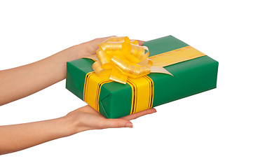 Image showing green box with yellow ribbon