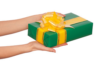 Image showing green box with yellow ribbon