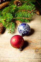 Image showing christmas fir tree with pinecones and decorations 