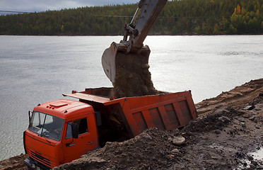 Image showing Construction of the road by the lake