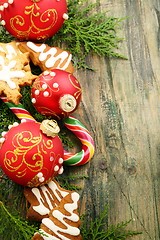 Image showing Christmas toys, candy and gingerbread cookies.
