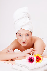 Image showing beautiful woman with towel relaxation massage