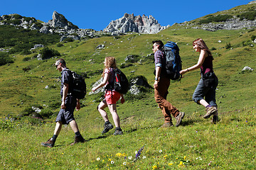 Image showing Group of young hikers