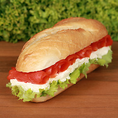 Image showing Fresh sandwich with smoked salmon