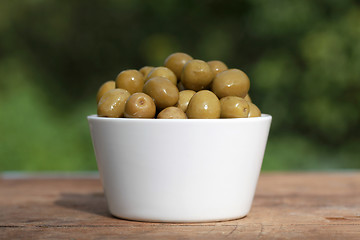 Image showing Green olives in a bowl